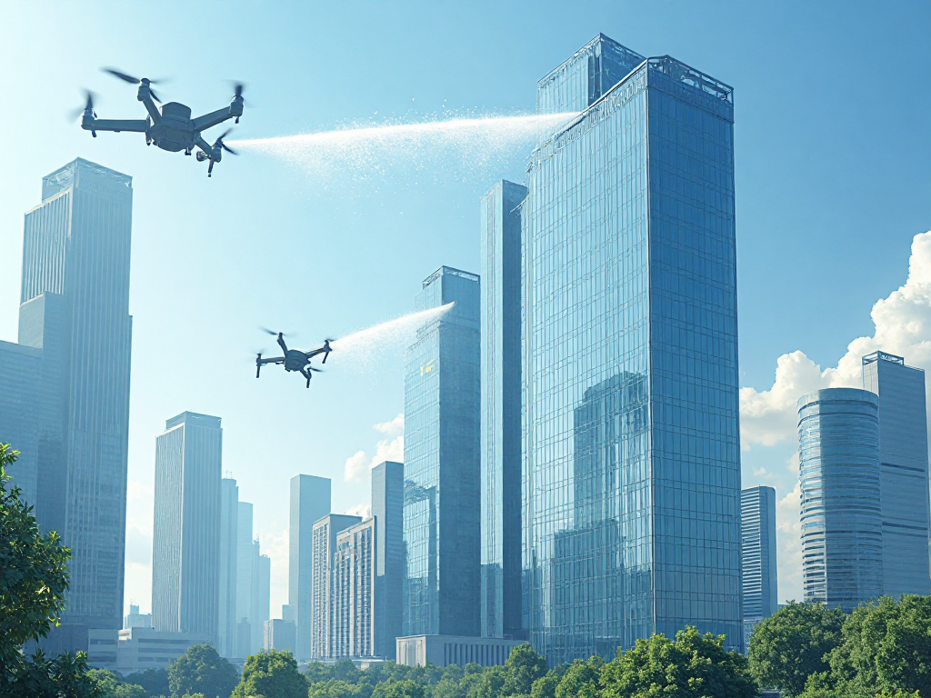 Commercial drone washing high-rise buildings and industrial facilities